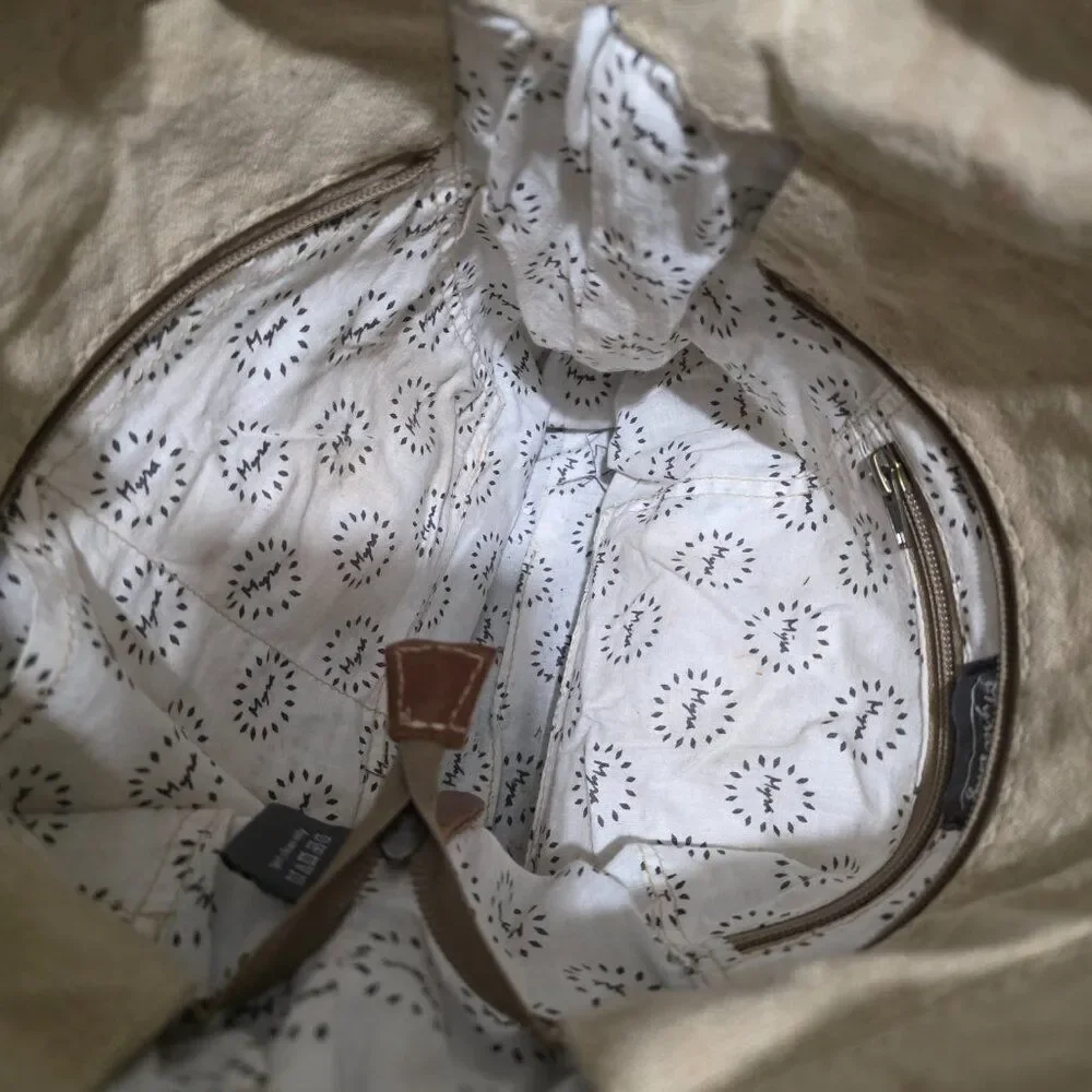 Myra Country Charm Upcycled Canvas & Leather Beige Brown Shoulder Crossbody Bag - Picture 8 of 12